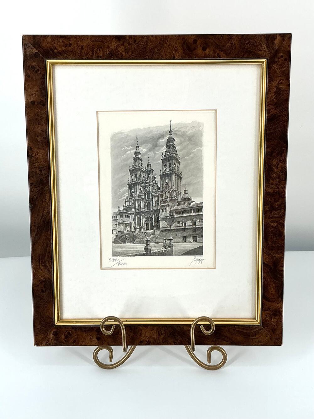 Antonio Manso Signed Engraving Santiago Cathedral Spain 848/2000 Framed